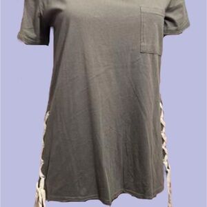 POL NWOT Gray Short Sleeve Top with Side Lacing